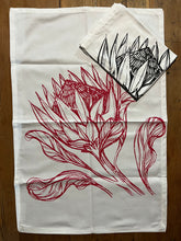 Load image into Gallery viewer, Protea Tea Towels Set. Red and Charcoal.
