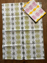 Load image into Gallery viewer, Hedges Tea Towels Set. Olives and Pink.
