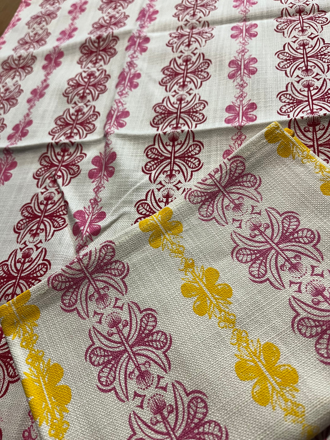 Hedges Tea Towels Set. Pink and Yellow.