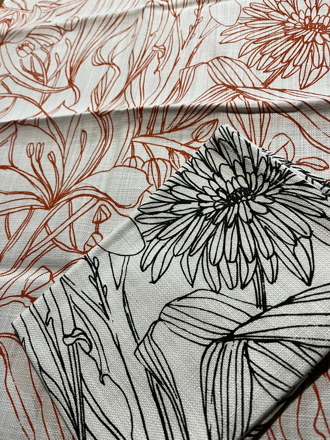 He Loves Me Tea Towels. Charcoal and Burnt Orange.