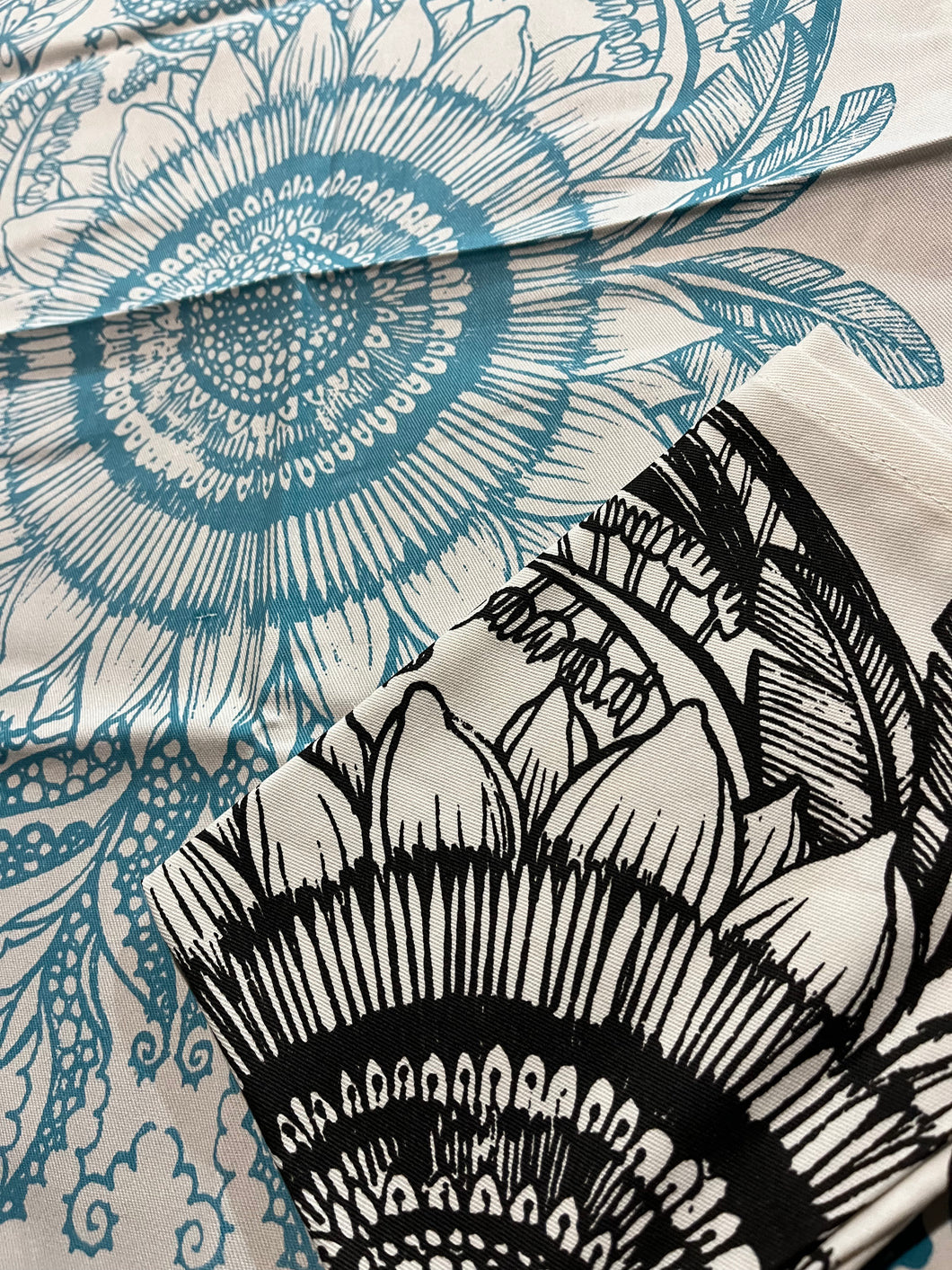 Floribunda Tea Towel Set. Blue and Charcoal.