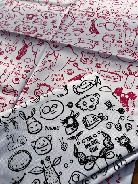 Party Animals Tea Towel Set. Black and Red.