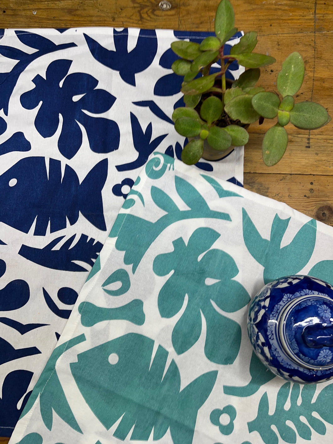 Paper Chase Tea Towel Set in Blues.