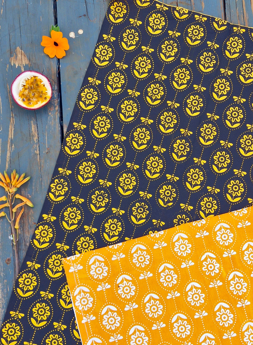 Bee Line Tea Towel Set. Charcoal and Yellow.