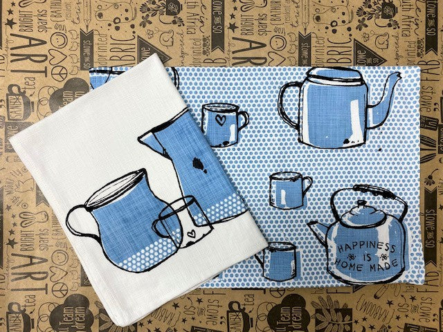 Stowe & So Tea Towel Set: Enamel in Blue