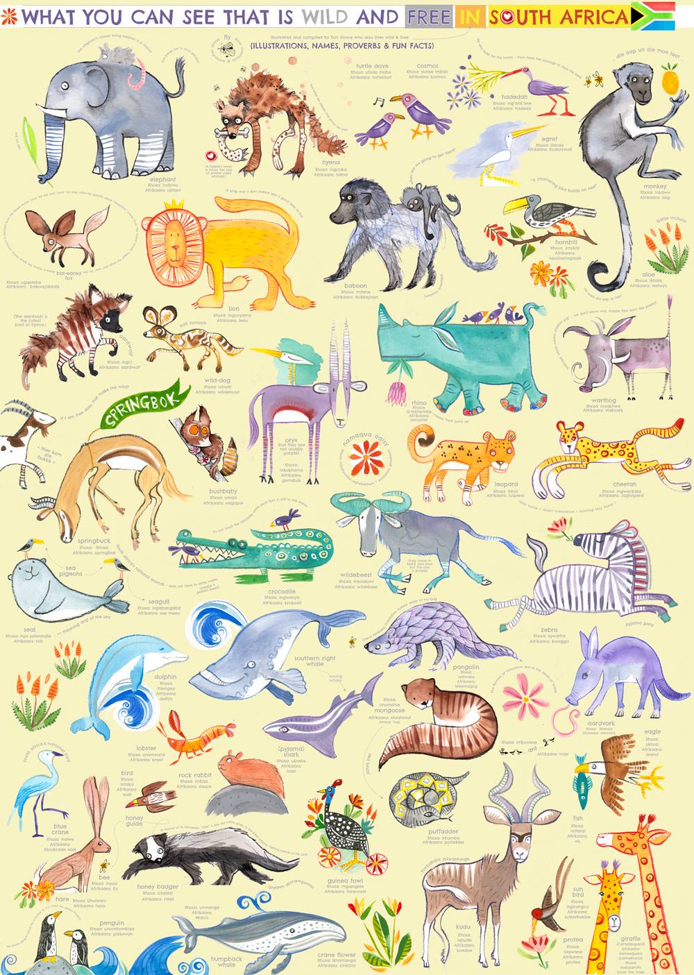 South African Wildlife Poster by Tori Stowe